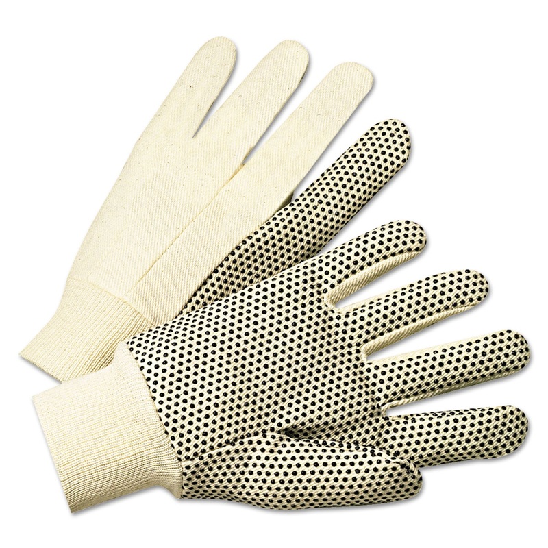 Pvc-Dotted Canvas Gloves, White, One Size Fits All, 12 Pairs