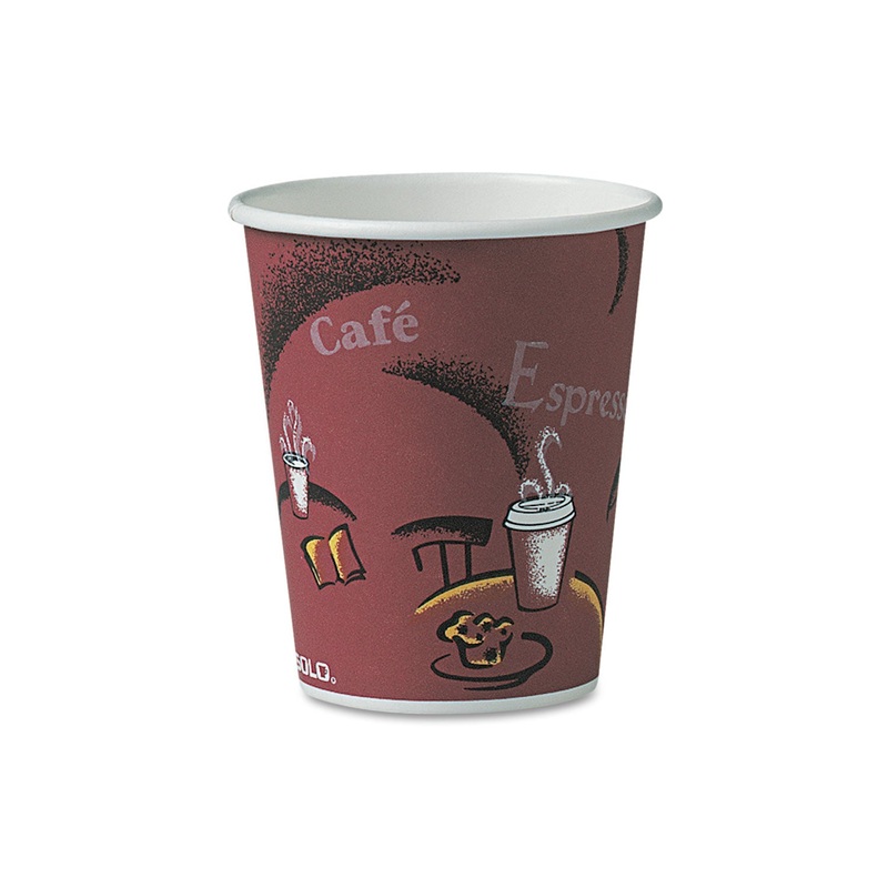 SOLO BISTRO DESIGN HOT DRINK CUPS, PAPER, 10OZ, MAROON, 300/CARTON