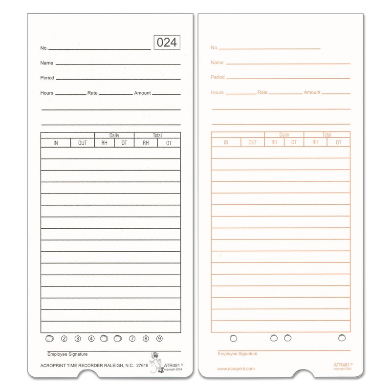 Time Card For Atr480 Totalizing Electronic Time Clock, 7 1/2 X 3.35, 50 Per Pack