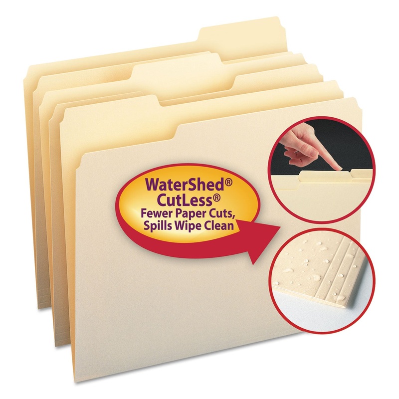 WATERSHED/CUTLESS FILE FOLDERS, 1/3-CUT TABS, LETTER SIZE, MANILA, 100/BOX