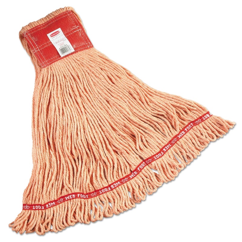 Web Foot Wet Mop, Large, Orange W/red Headband, Cotton/synthetic Blend, 6/carton
