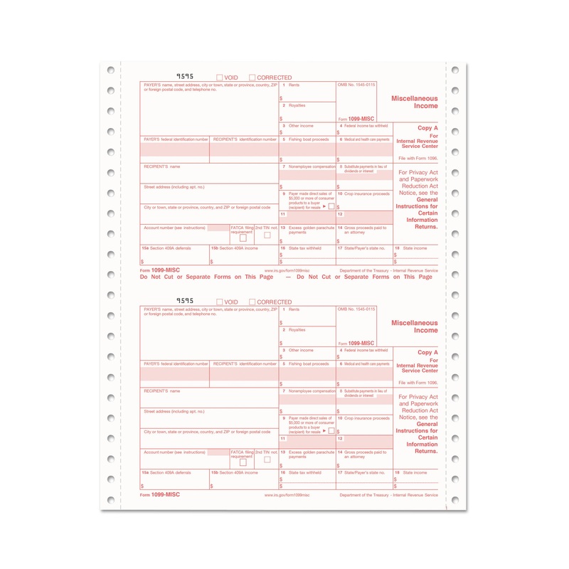 1099-MISC TAX FORMS, 4-PART CARBONLESS, 5 1/2 X 8, (24) 1099S & (3) 1096S/PACK, 15 PACKS/CARTON