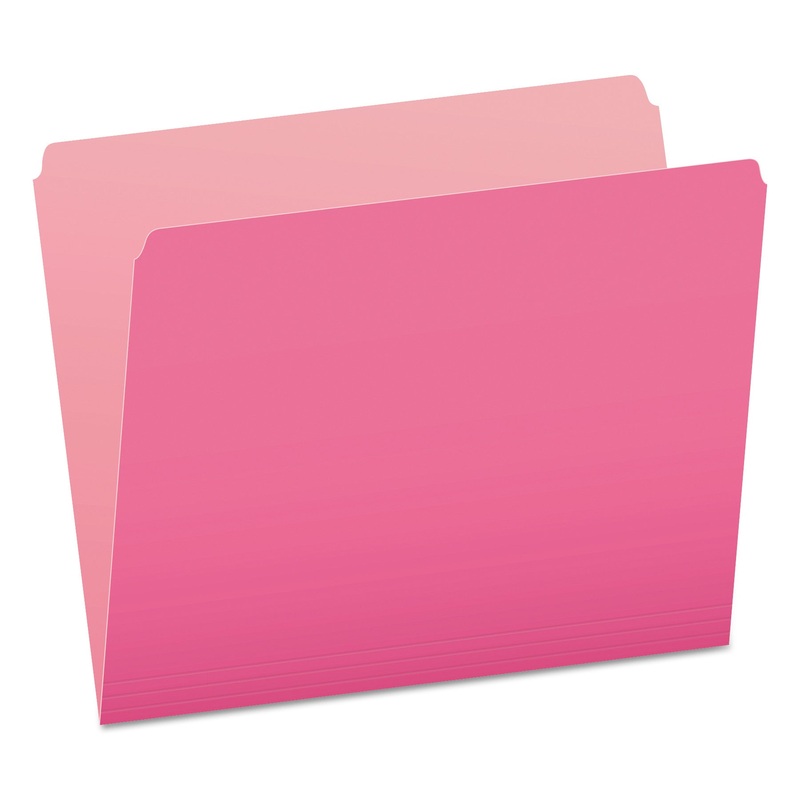 COLORED FILE FOLDERS, STRAIGHT TAB, LETTER SIZE, PINK/LIGHT PINK, 100/BOX
