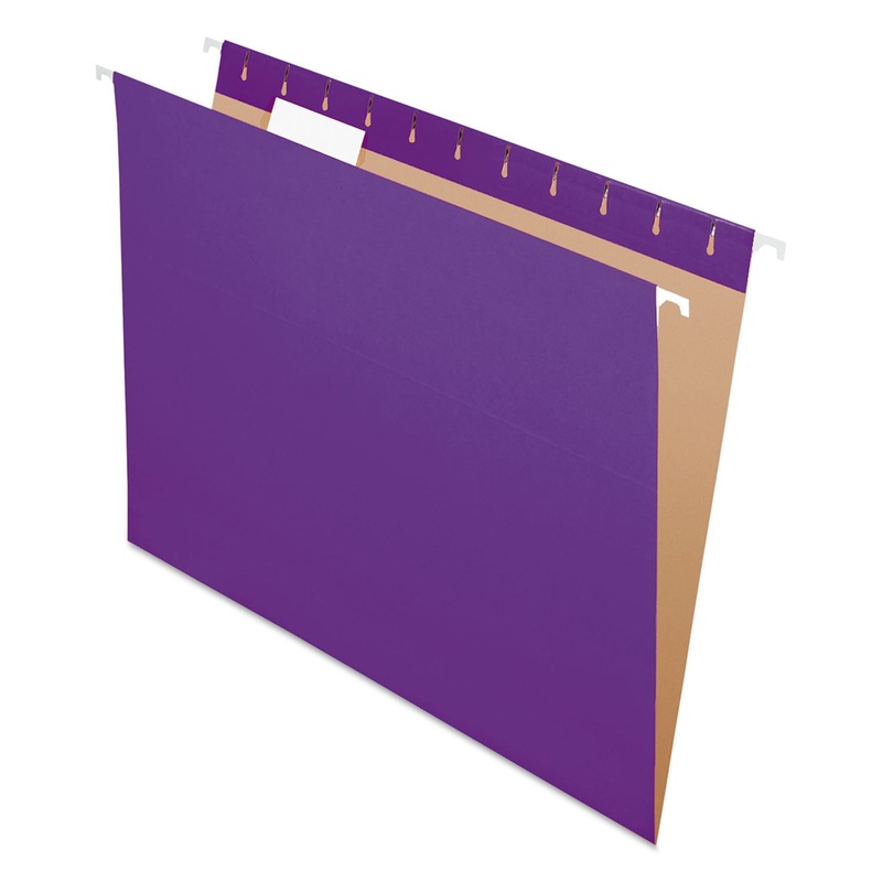 COLORED HANGING FOLDERS, LETTER SIZE, 1/5-CUT TAB, VIOLET, 25/BOX