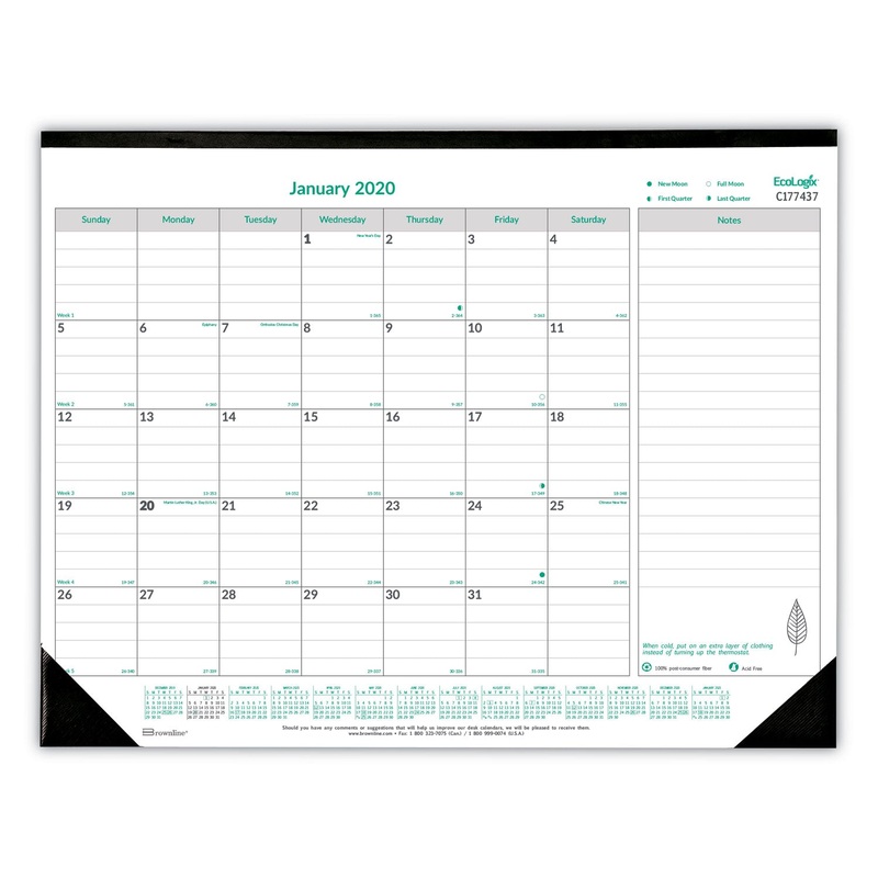 ECOLOGIX MONTHLY DESK PAD CALENDAR, 22 X 17, 2020