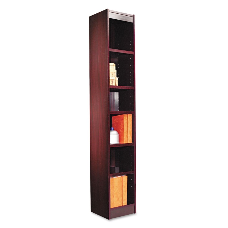 NARROW PROFILE BOOKCASE, WOOD VENEER, SIX-SHELF, 11.81″W X 11.81″D X 71.73″H, MAHOGANY