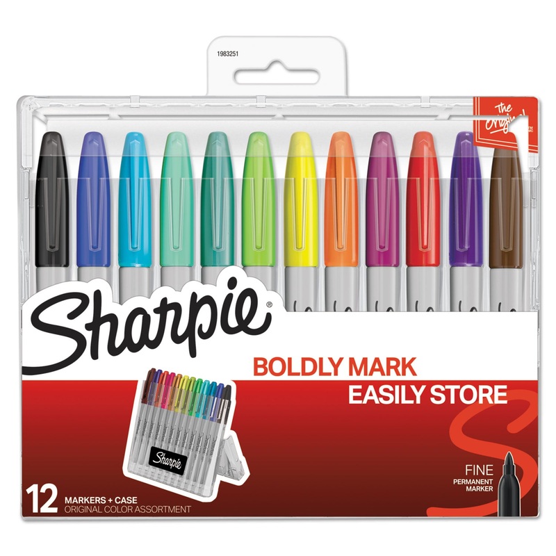 PERMANENT MARKERS W/STORAGE CASE, FINE BULLET TIP, ASSORTED COLORS, DOZEN