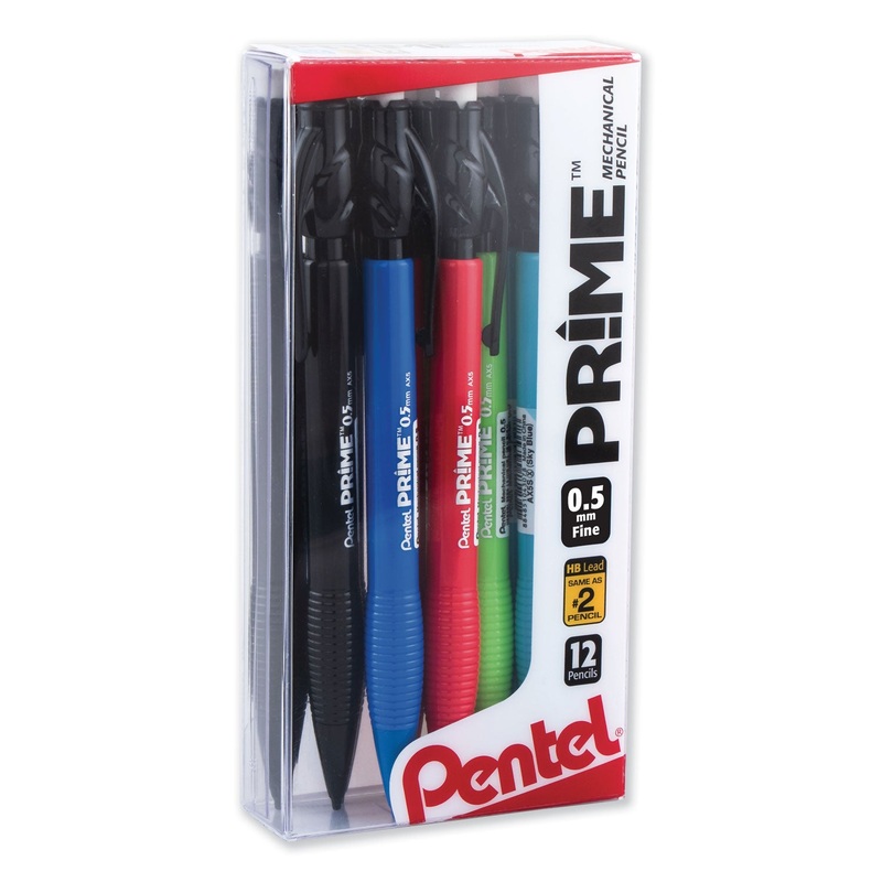 PRIME MECHANICAL PENCIL, 0.5 MM, HB (#2.5), BLACK LEAD, ASSORTED BARREL COLORS, DOZEN
