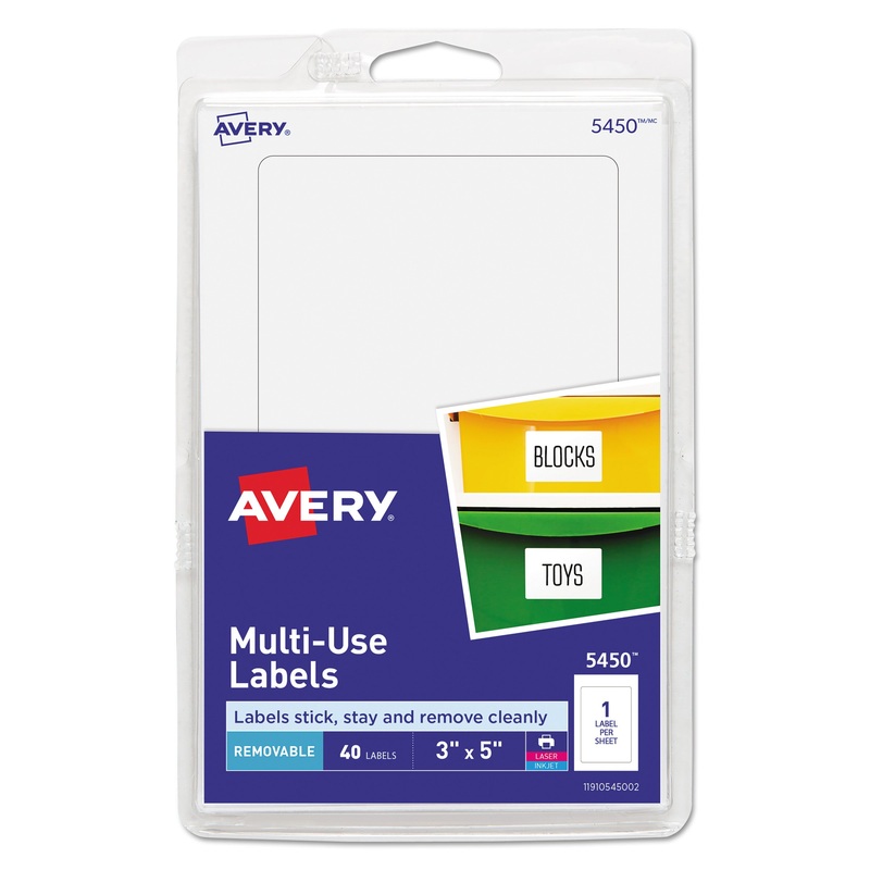 REMOVABLE MULTI-USE LABELS, INKJET/LASER PRINTERS, 3 X 5, WHITE, 40/PACK