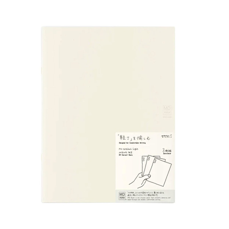 Midori MD Paper Light Ivory Pack of 3 Slim Notebook – A4, Square Ruled