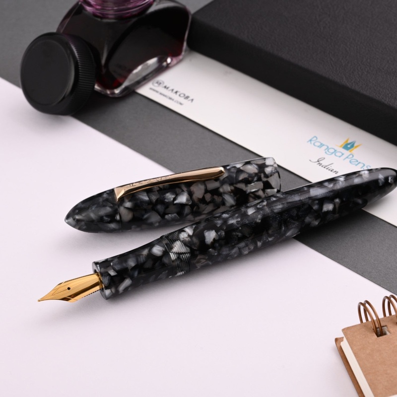 Ranga Splendour Torpedo Premium Acrylic Fountain Pen – Black Cracked Ice GT