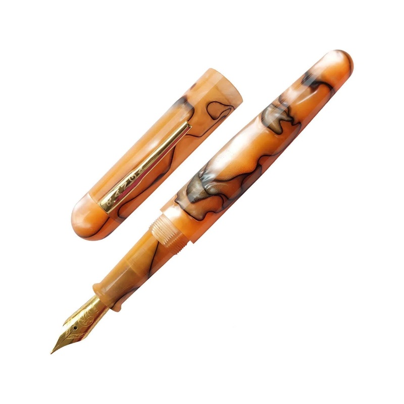 Ranga Pens Model 4C Regular Acrylic Fountain Pen, Orange Black Swirl – Steel Nib