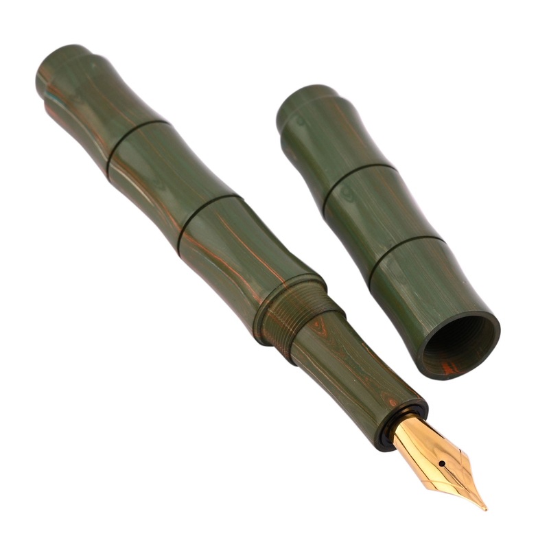 Ranga Regular Bamboo Premium Ebonite Fountain Pen – Green/White/Orange Woodgrain