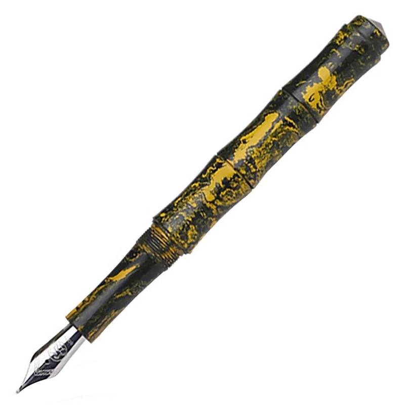 Ranga Thin Bamboo Premium Ebonite Fountain Pen, Yellow Black – Steel Nib