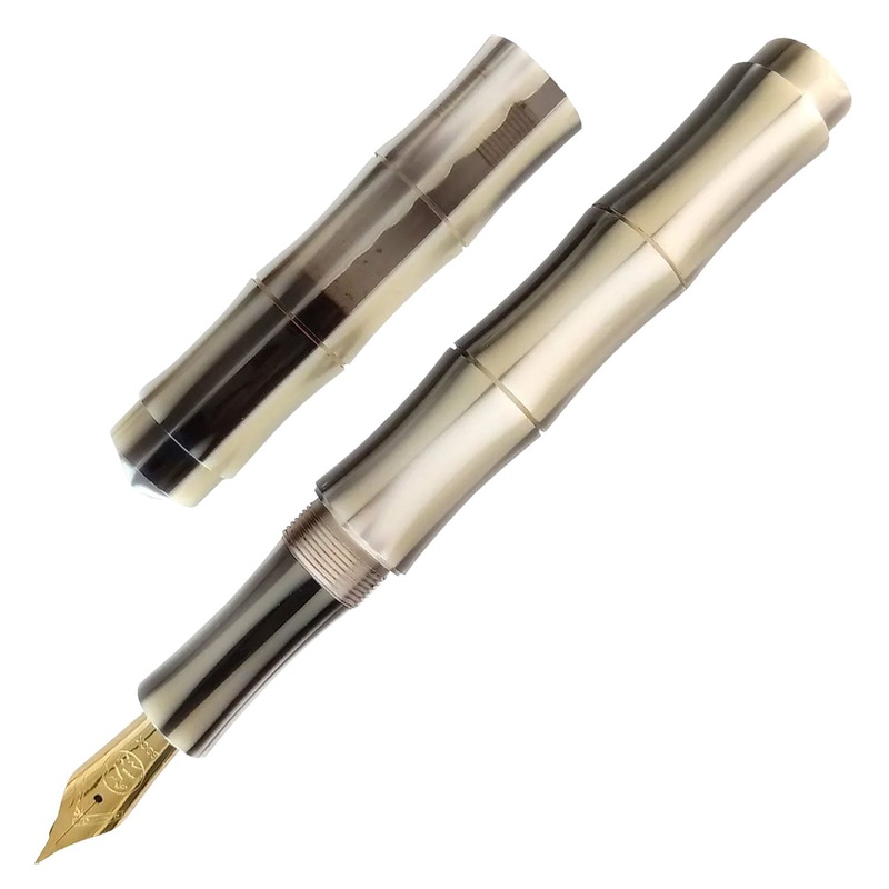 Ranga Bamboo Premium Acrylic Fountain Pen, White Stripes – Steel Nib