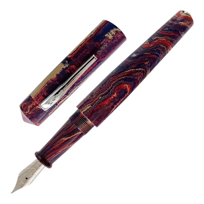 Ranga Thin Bamboo Premium Ebonite Fountain Pen, Blue Pink Pale Yellow – Steel Nib
