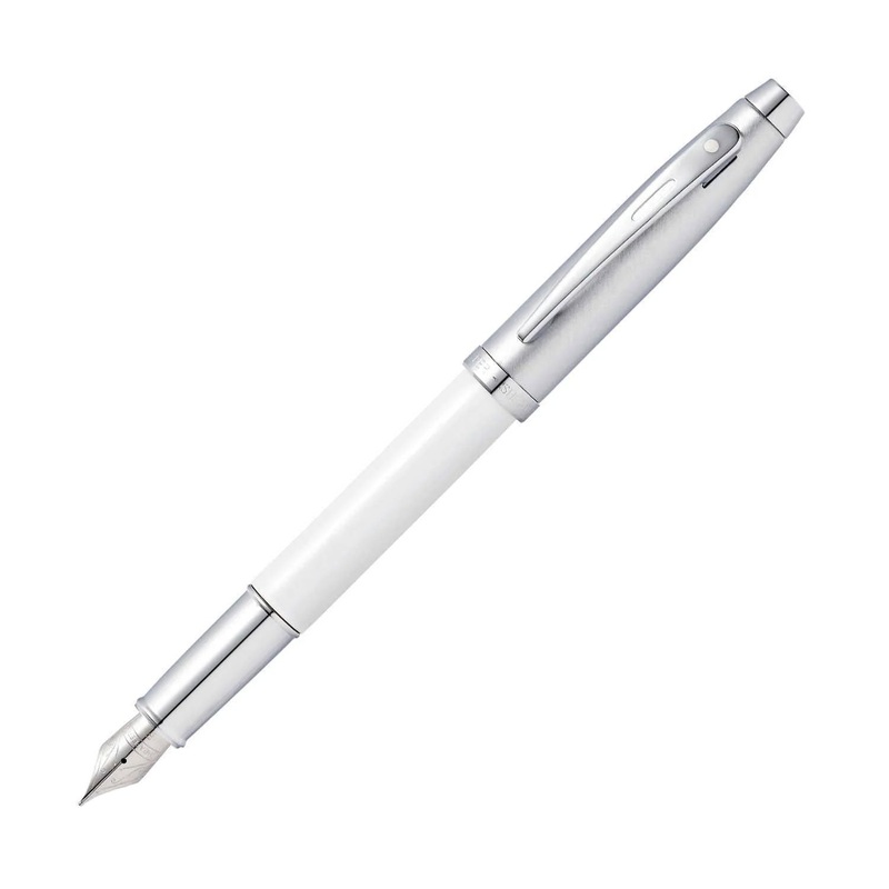 Sheaffer 100 Fountain Pen – White & Brushed Chrome
