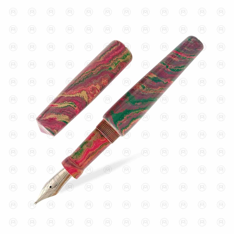 Ranga Abhimanyu Premium Ebonite Fountain Pen, Pink Red Green – Steel Nib