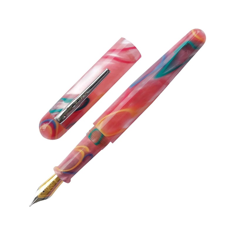 Ranga Pens Model 4C Regular Acrylic Fountain Pen, Pink With Colored Rings – Steel Nib