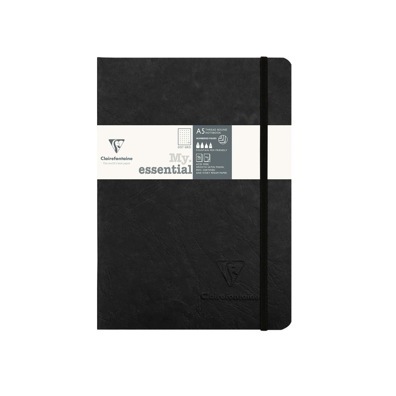 Clairefontaine My Essential Black Threadbound Notebook – A5, Dotted