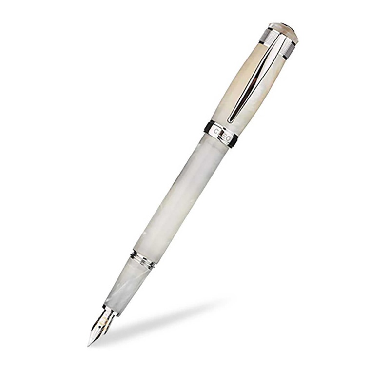 Cleo Skribent Aura Fountain Pen, Pearl Marbled – 14K Gold Nib