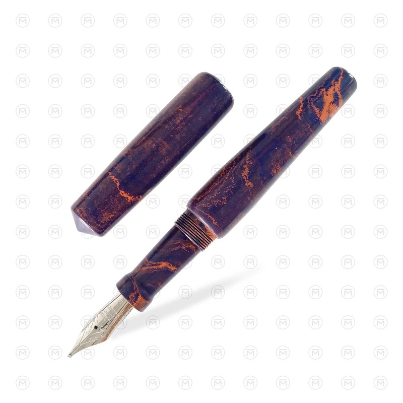 Ranga Abhimanyu Premium Ebonite Fountain Pen, Blue Orange – Steel Nib