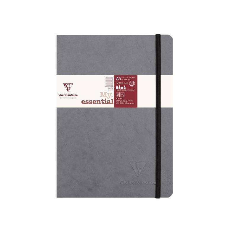 Clairefontaine My Essential Gray Threadbound Notebook – A5, Ruled