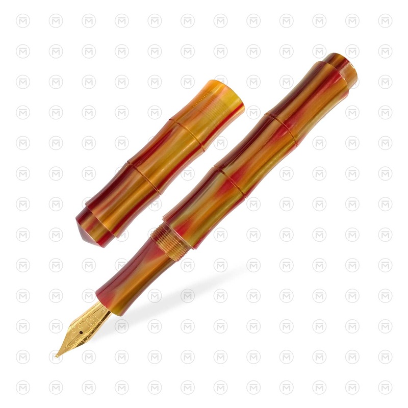 Ranga Bamboo Premium Acrylic Fountain Pen, Brown Red Stripes – Steel Nib