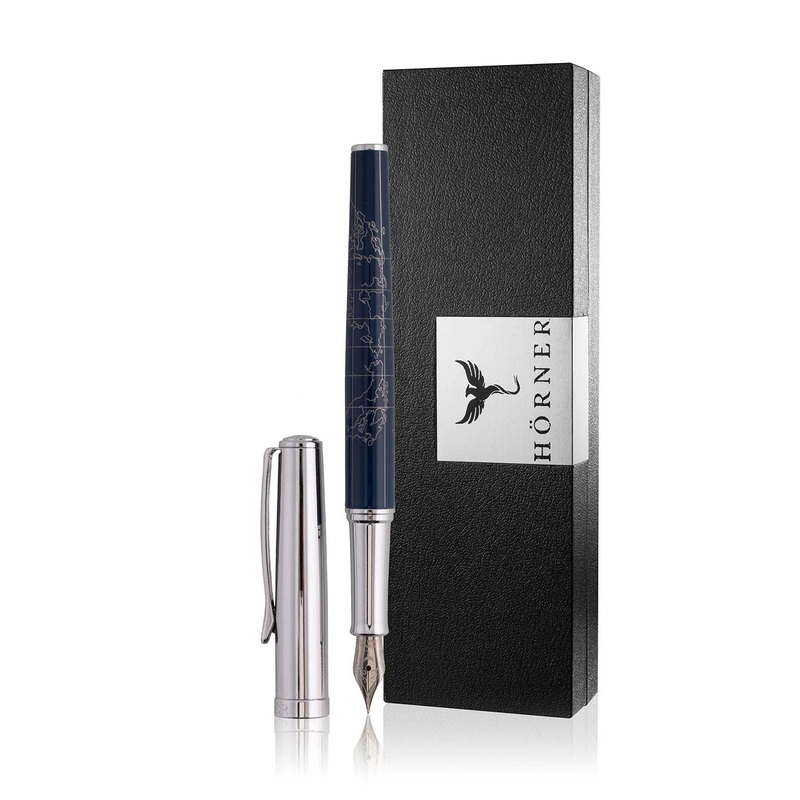 Horner Terra Fountain Pen, Blue Chrome – Steel Nib