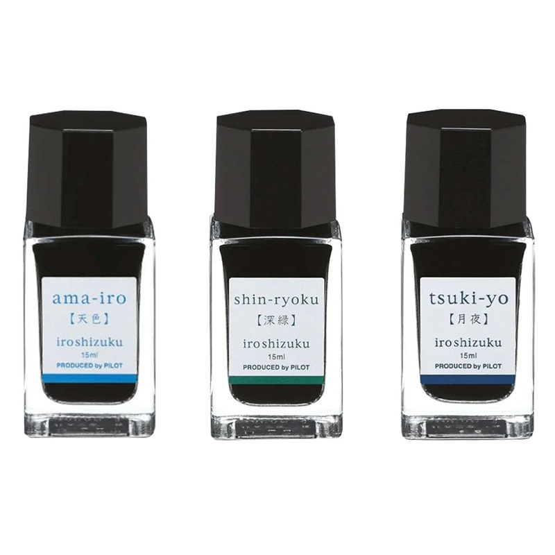 Pilot Iroshizuku 3 Colour Ink Bottle Set – Amairo + Shinryoku + Tsukiyo (15ml)