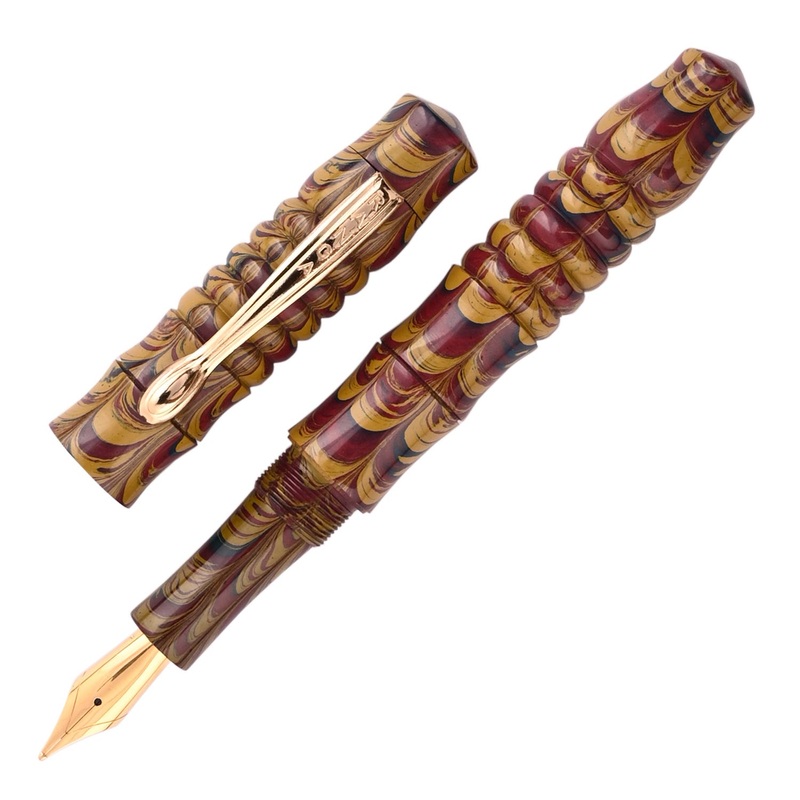 Ranga Designer Special Ebonite Fountain Pen – Olive Green Maroon Ripple GT