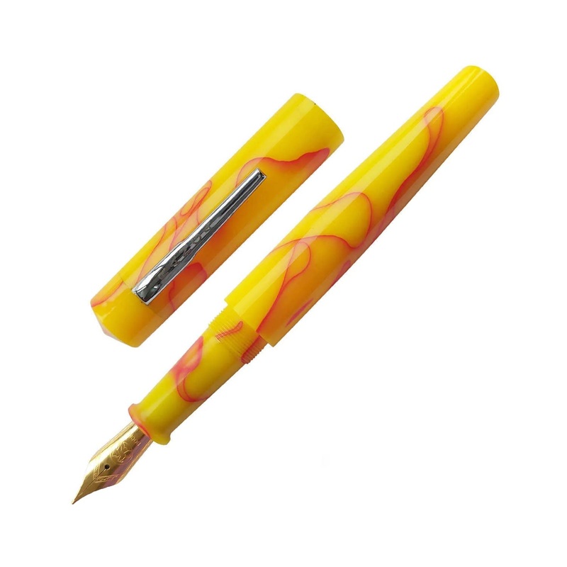 Ranga Model 4 Regular Acrylic Fountain Pen, Yellow With Red Line – Steel Nib
