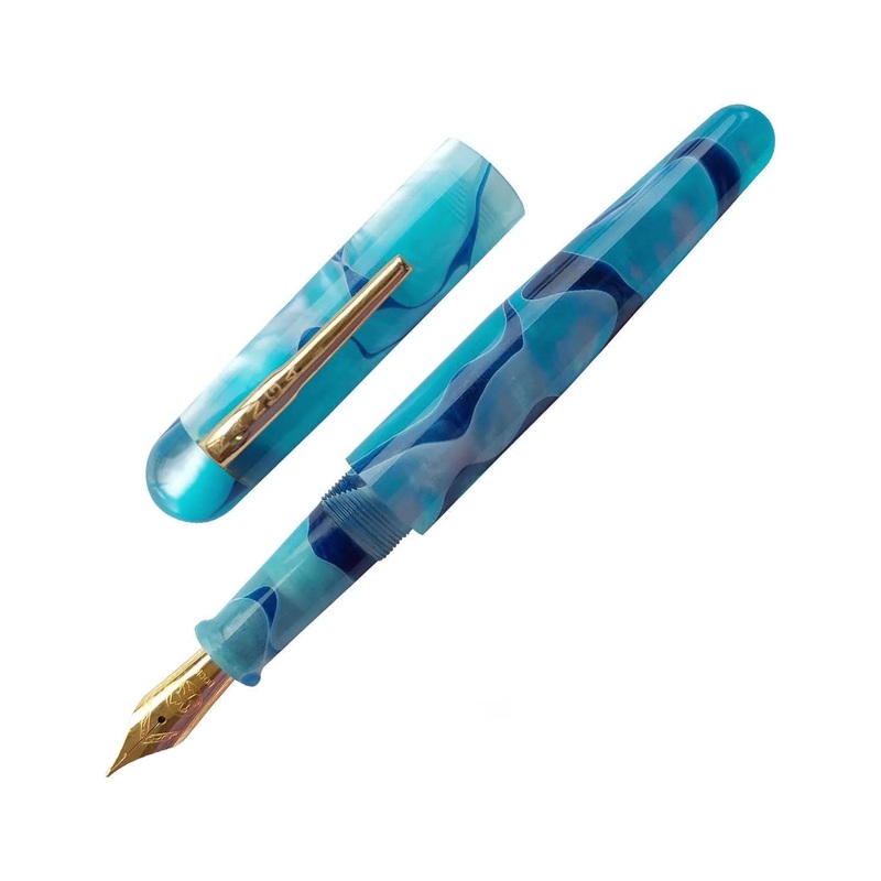 Ranga Pens Model 4C Regular Acrylic Fountain Pen, Aqua Blue – Steel Nib