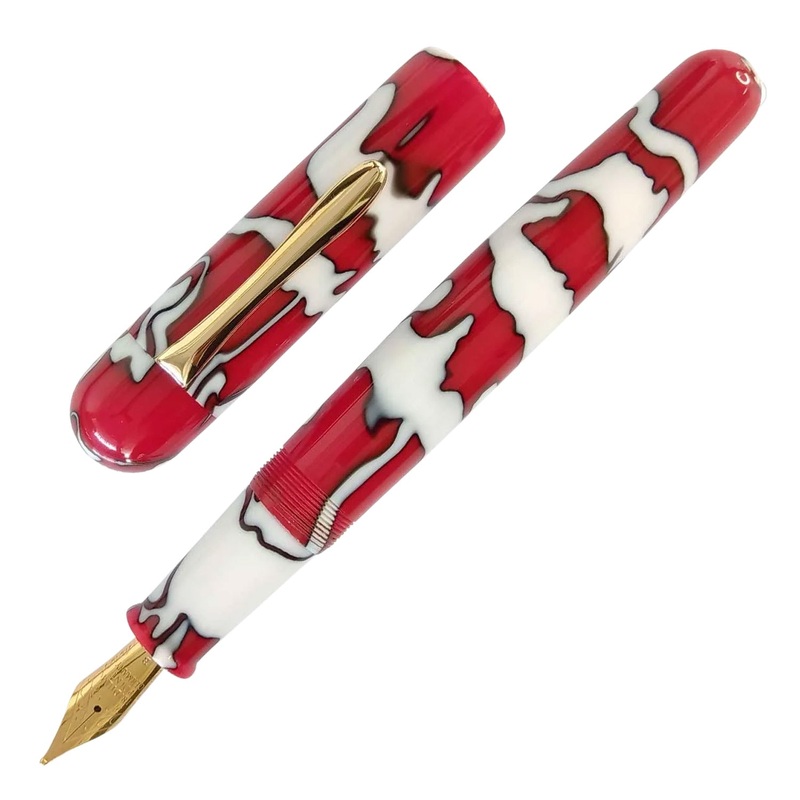 Ranga Splendour Round Regular Acrylic Fountain Pen, White  Red Swirl – Steel Nib