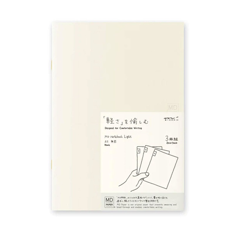 Midori MD Paper Light Ivory Pack of 3 Slim Notebook – A5, Plain
