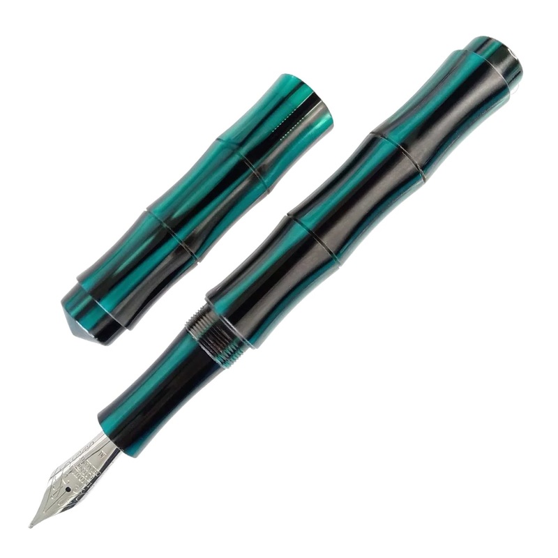 Ranga Bamboo Premium Acrylic Fountain Pen, Green Stripes – Steel Nib