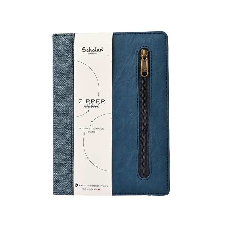 Scholar Zipper Blue Notebook – A5, Ruled