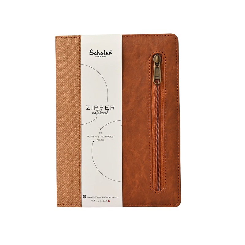 Scholar Zipper Tan Notebook – A5, Ruled