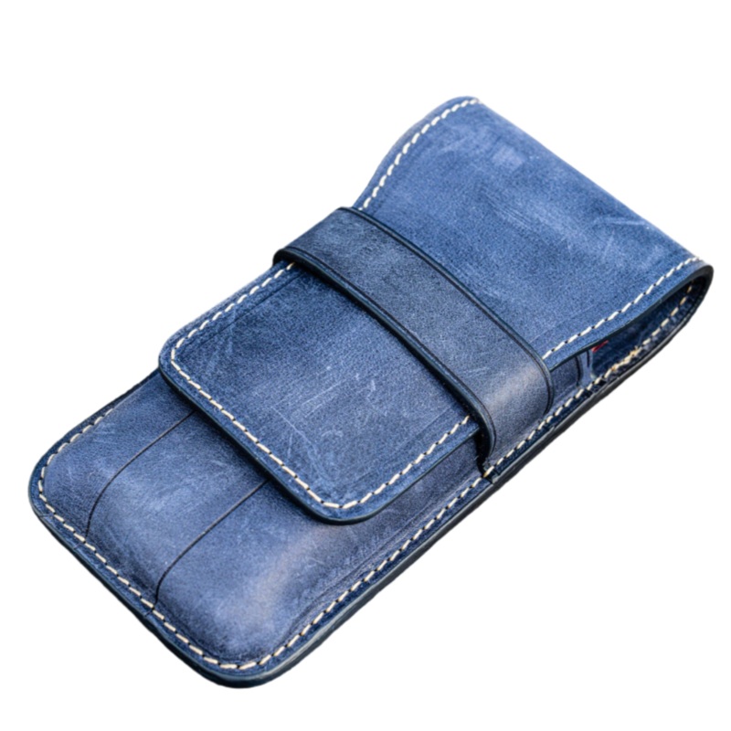 Galen Leather 3 Pen Flap Case – Crazy Horse Navy Blue