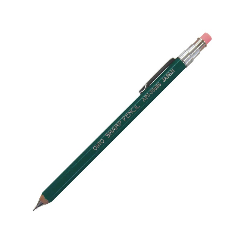 Ohto Wooden Mini Mechanical Pencil with Eraser & Clip – Green (.5mm)