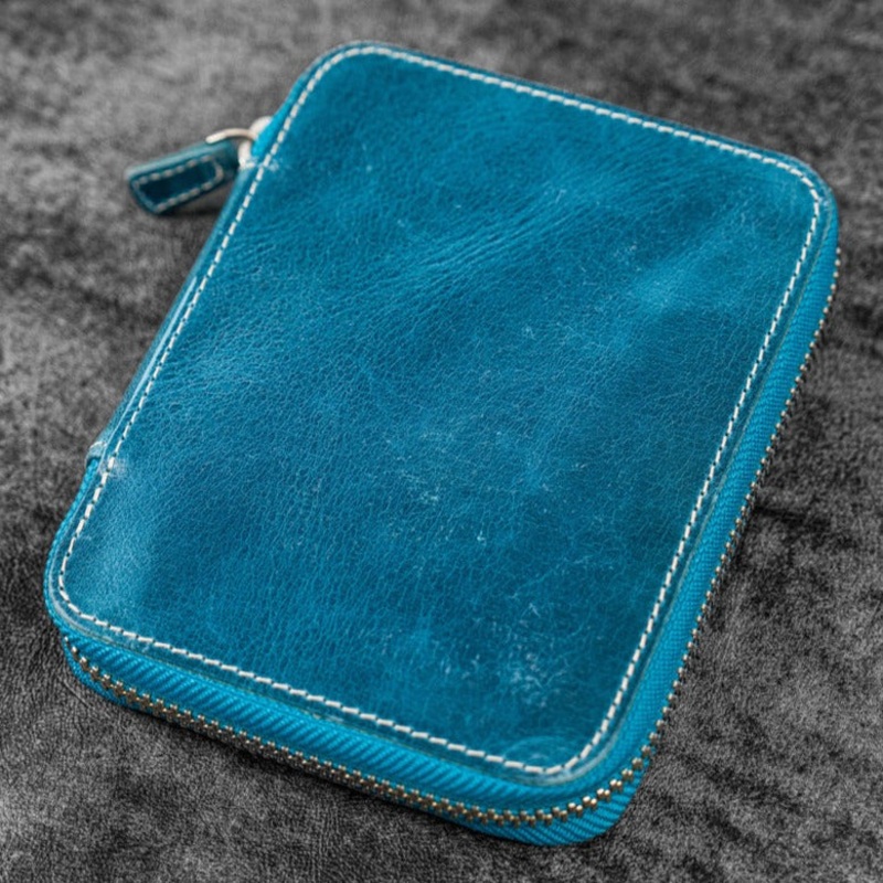 Galen Leather 10 Slot Zippered Pen Case – Crazy Horse Ocean Blue