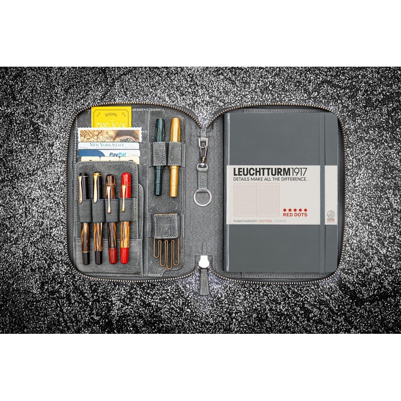 Galen Leather Zippered A5 Notebook Folio in Crazy Horse Smoky Grey