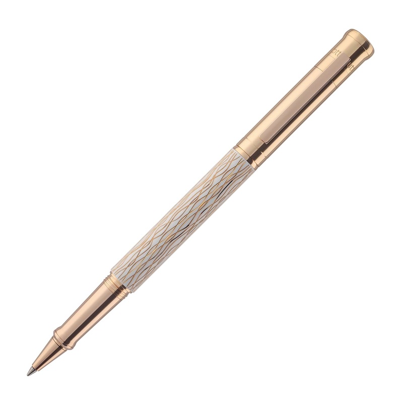 Otto Hutt Design 04 Rollerball Pen in Wave White with Rose Gold Trim