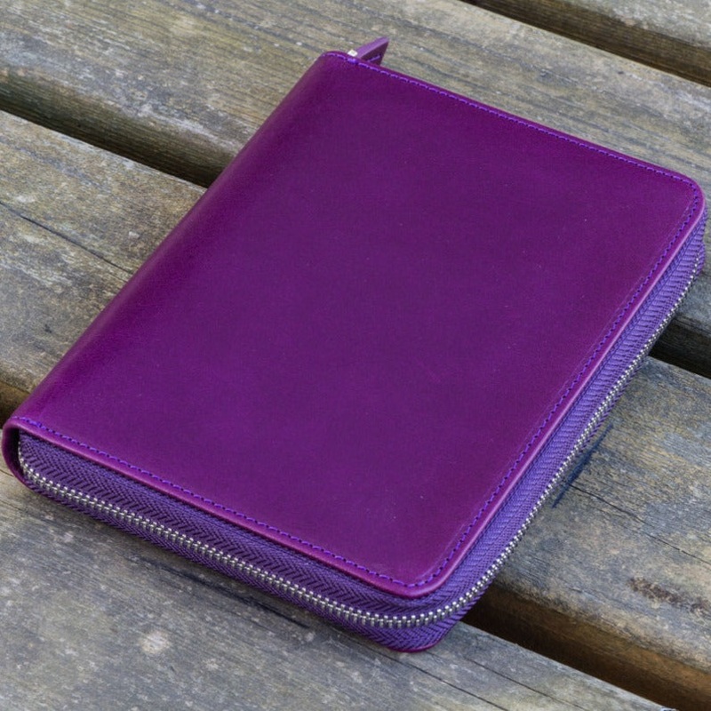 Galen Leather 5 Slot Zippered Pen Case – Purple