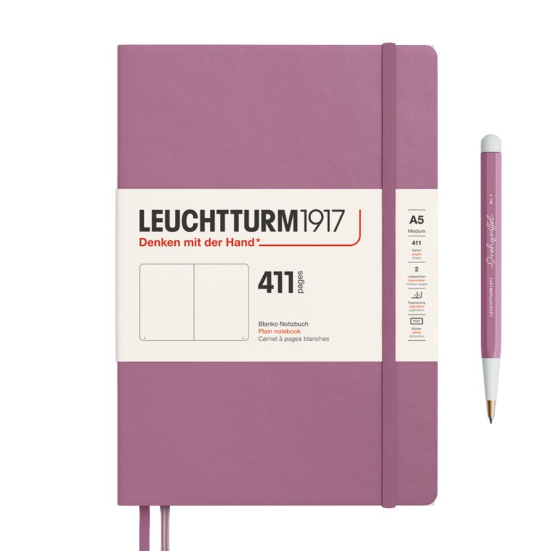 Leuchtturm1917 A5 Medium Hardcover Notebook (Thick, 411 Pages) – Plain / Dusty Rose