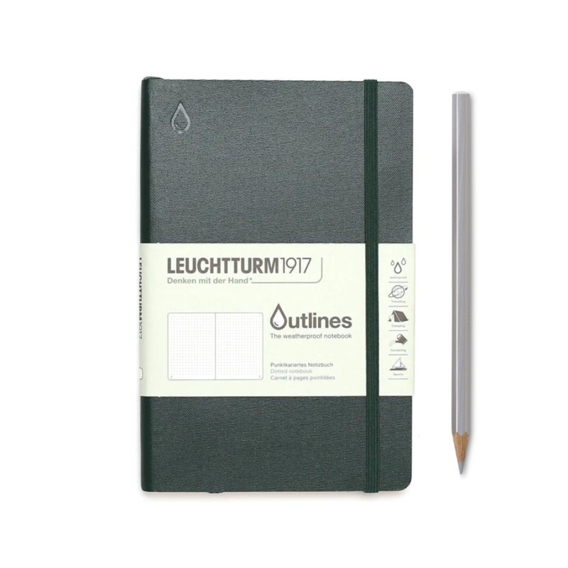 Leuchtturm1917 B6+ Outlines Paperback Weatherproof Flexcover Notebook – Dotted / Walden Green