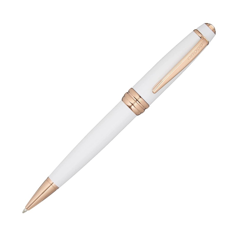Cross Bailey Ballpoint Pen Pearlescent White Lacquer with Rose Gold Trim