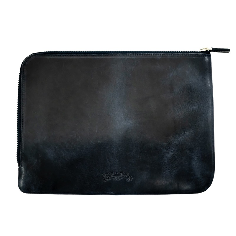 Galen Leather Zippered Writer’s Bank Bag in Crazy Horse Black