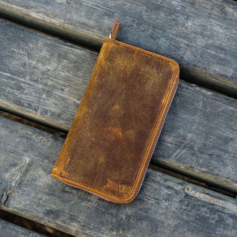 Galen Leather 3 Slot Zippered Pen Case – Crazy Horse Brown