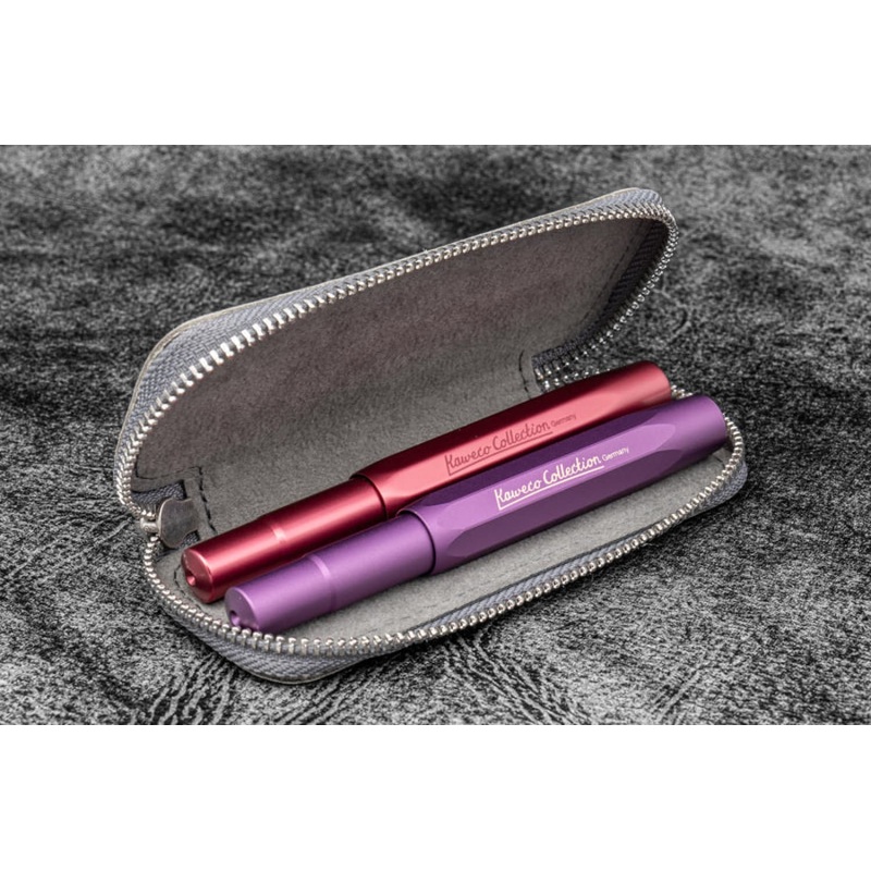 Galen Leather 2 Pen Case for Kaweco – Pocket Pen in Crazy Horse Smokey Grey